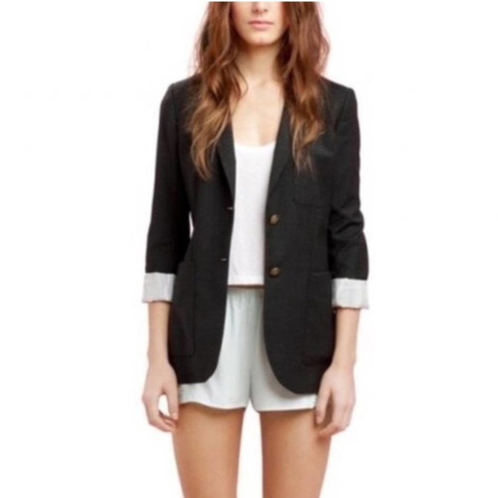 Aritzia Talulah Cropped Exeter boyfriend blazer dark charcoal grey wool blend 2